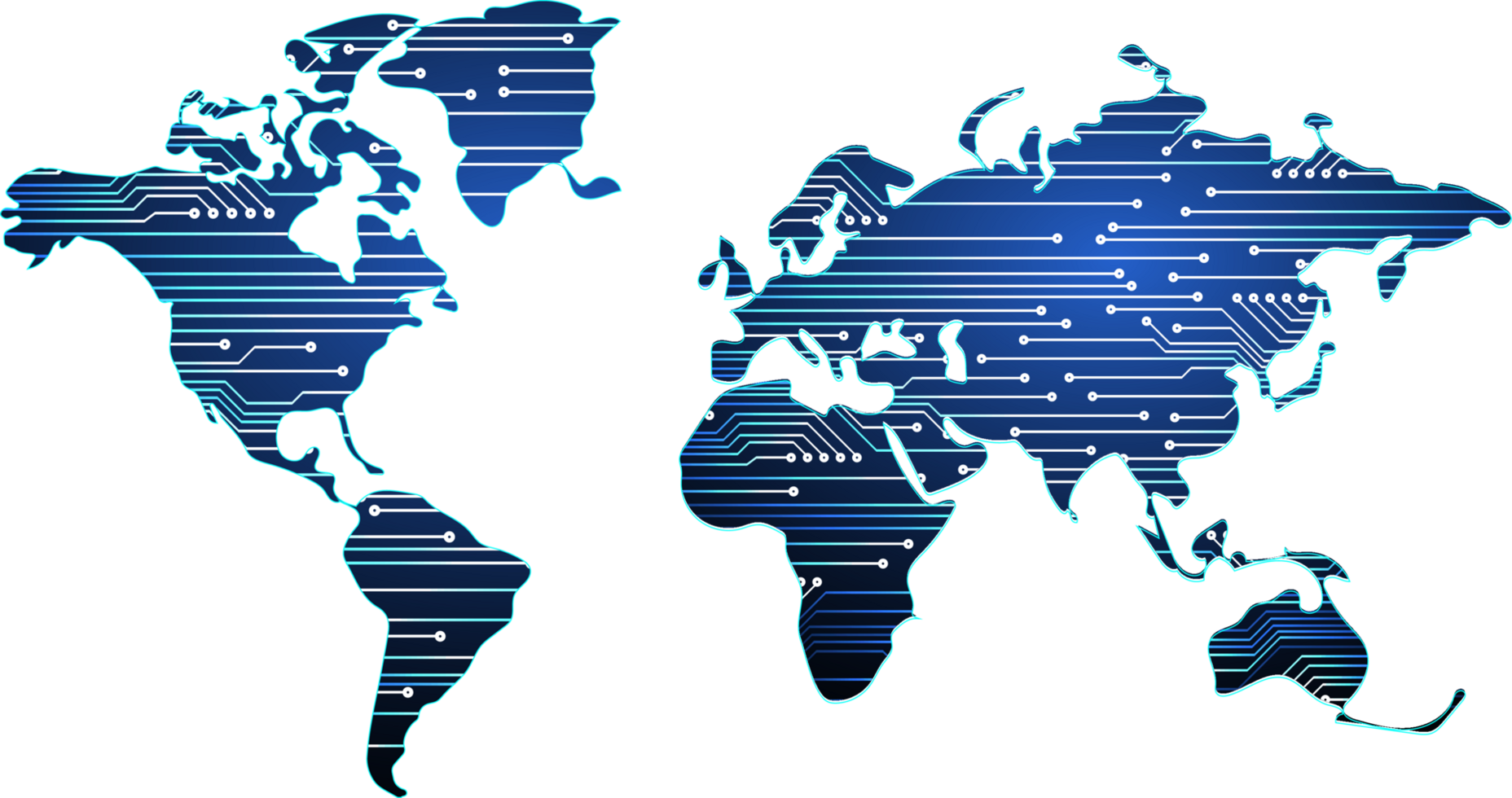 Blue technology world map cutout png