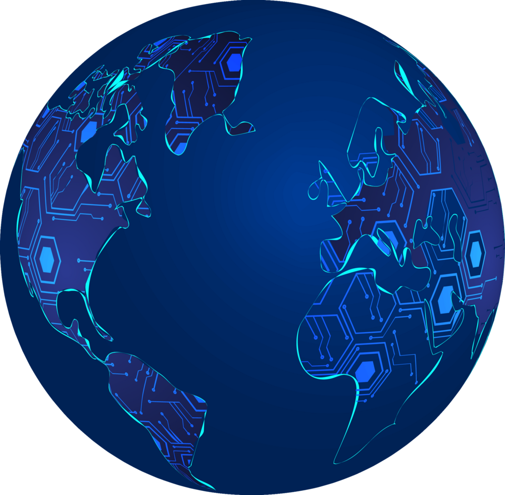 Blue Technology World Map Globe Cutout png