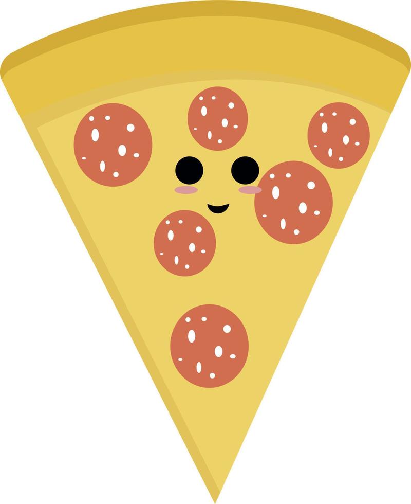 Happy slice of pizza, illustration, vector on white background.