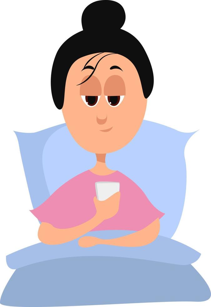 Girl with a phone, illustration, vector on white background.