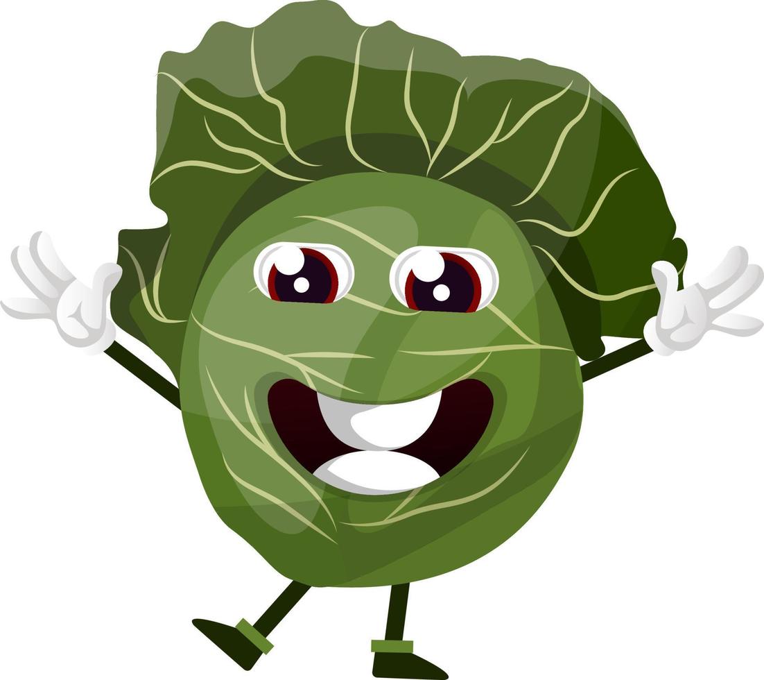 Cabbage is holding hands up, illustration, vector on white background.