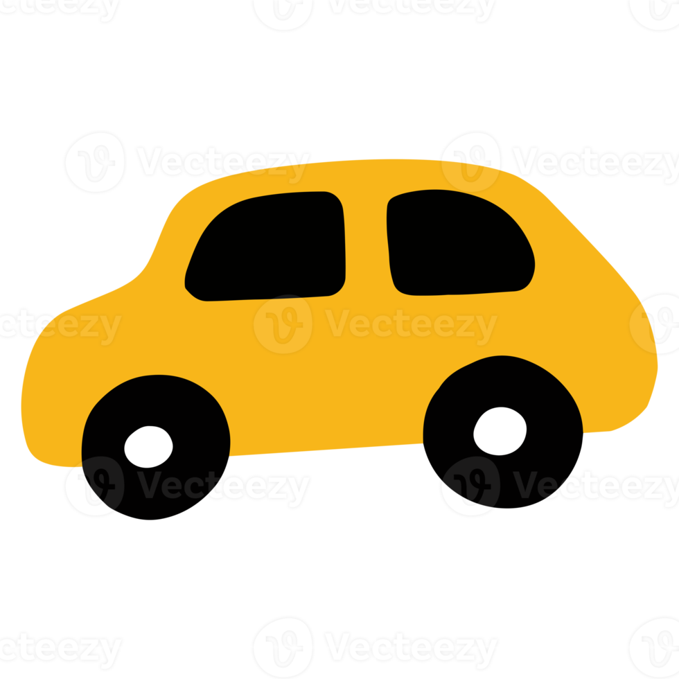 Cute car in naive style illustration design. Trendy childish hand drawn clip art for design element and ornament png