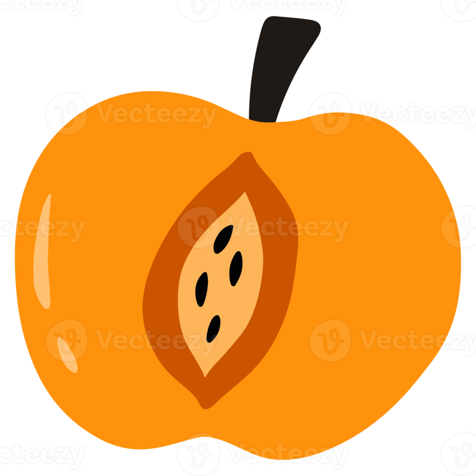 Cute apricot fruit in naive style illustration design. Trendy childish hand drawn clip art for design element and ornament png