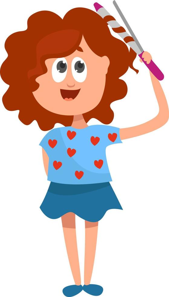 Girl making tongs, illustration, vector on white background