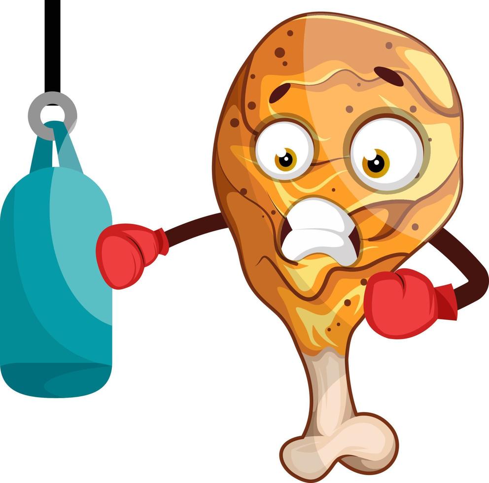 Fried chicken leg train boxing, illustration, vector on white background.