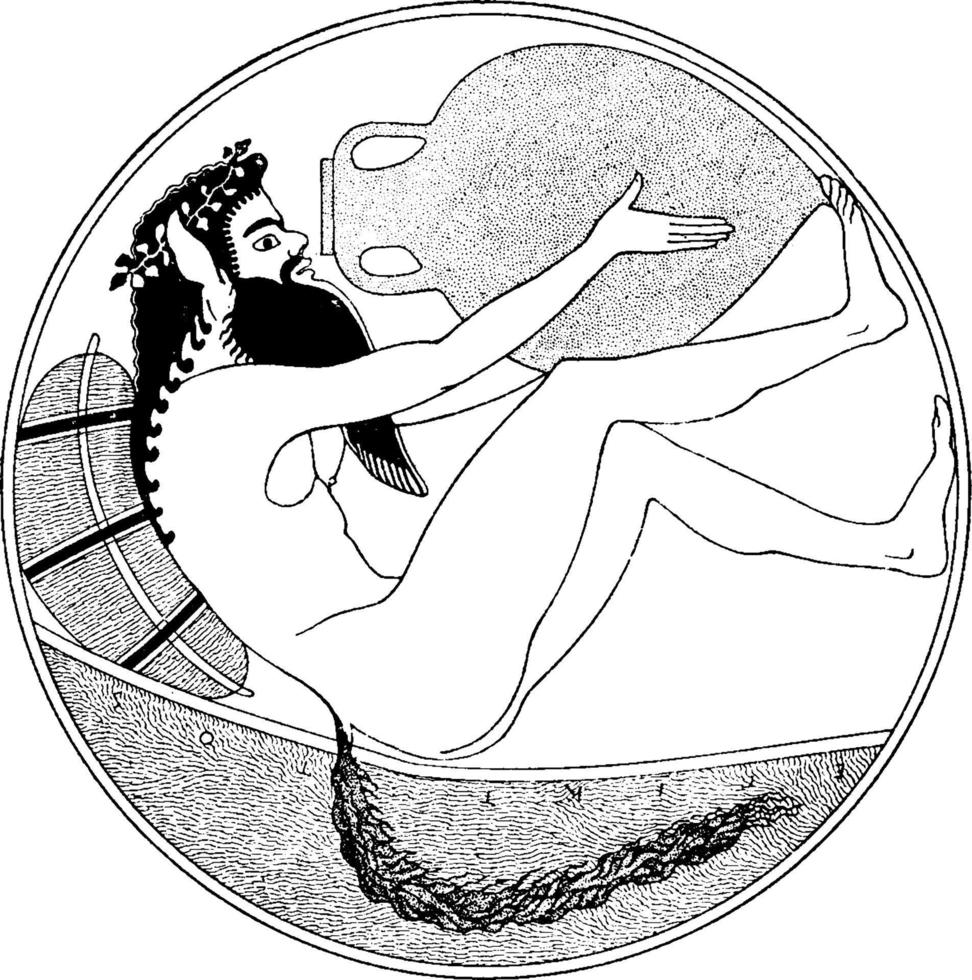 Satyr Drinking vintage illustration. vector