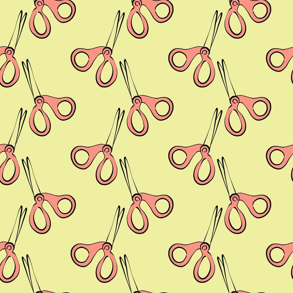 Red scissors,seamless pattern on yellow background. vector