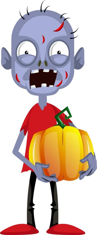Zombie with pumpkin, illustration, vector on white background.