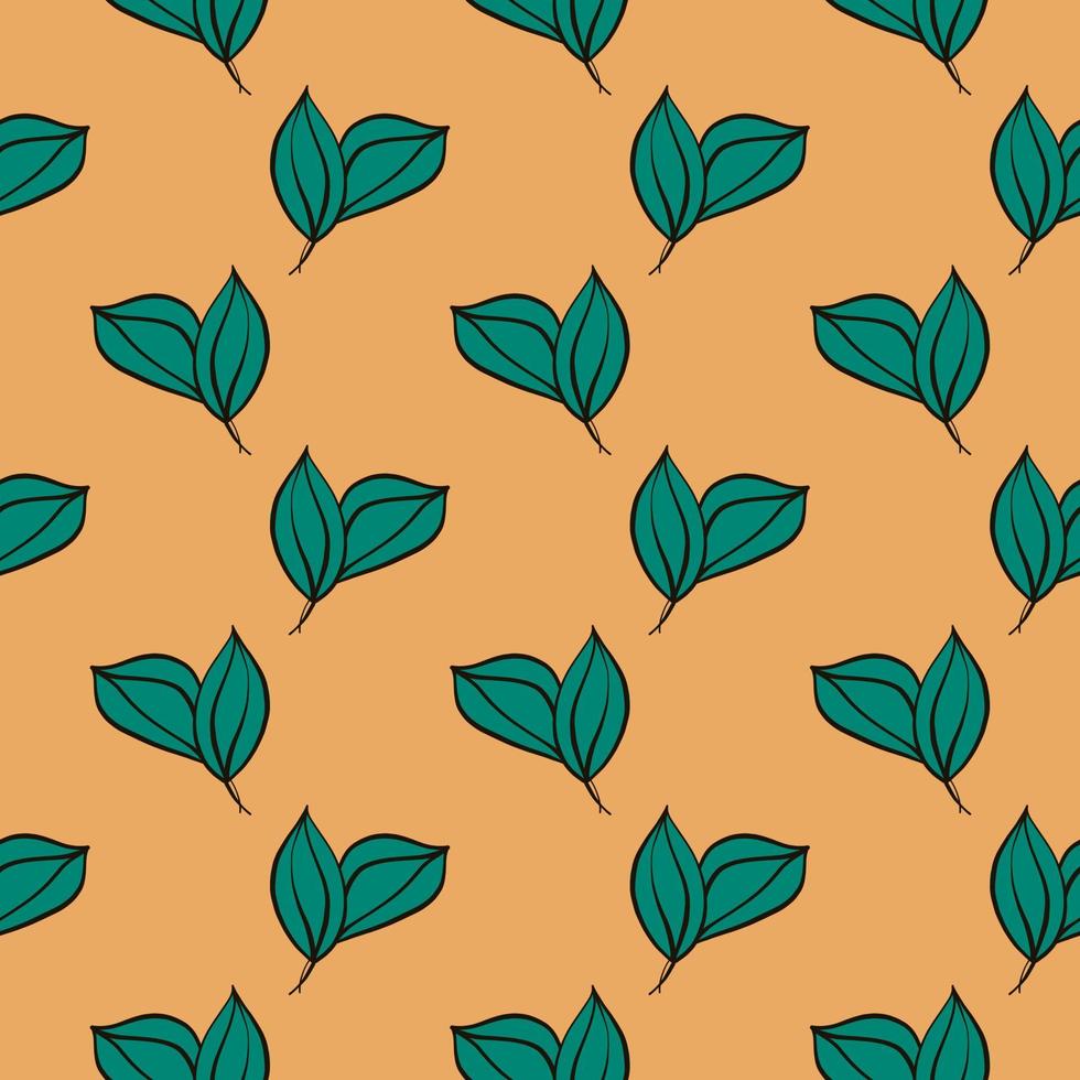 hojas verdes, patrón sin costuras sobre fondo amarillo. vector