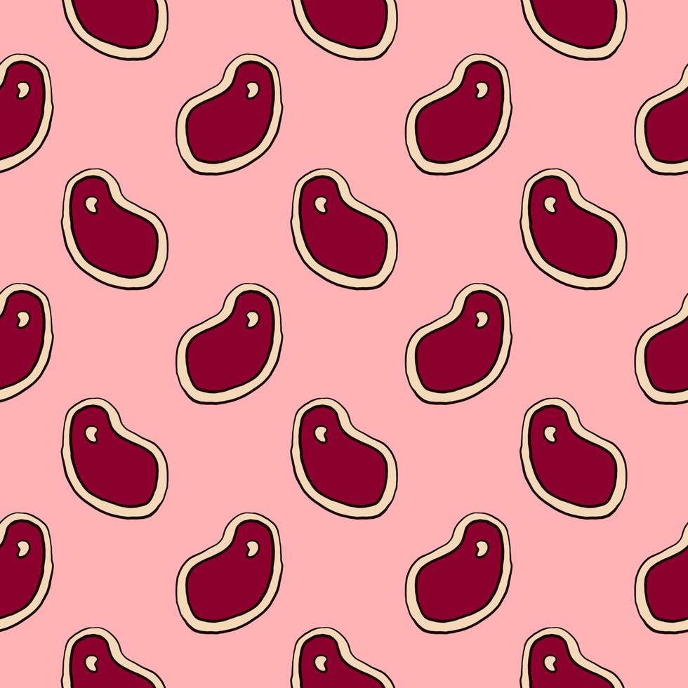 Meat slices, seamless pattern on pink background. vector