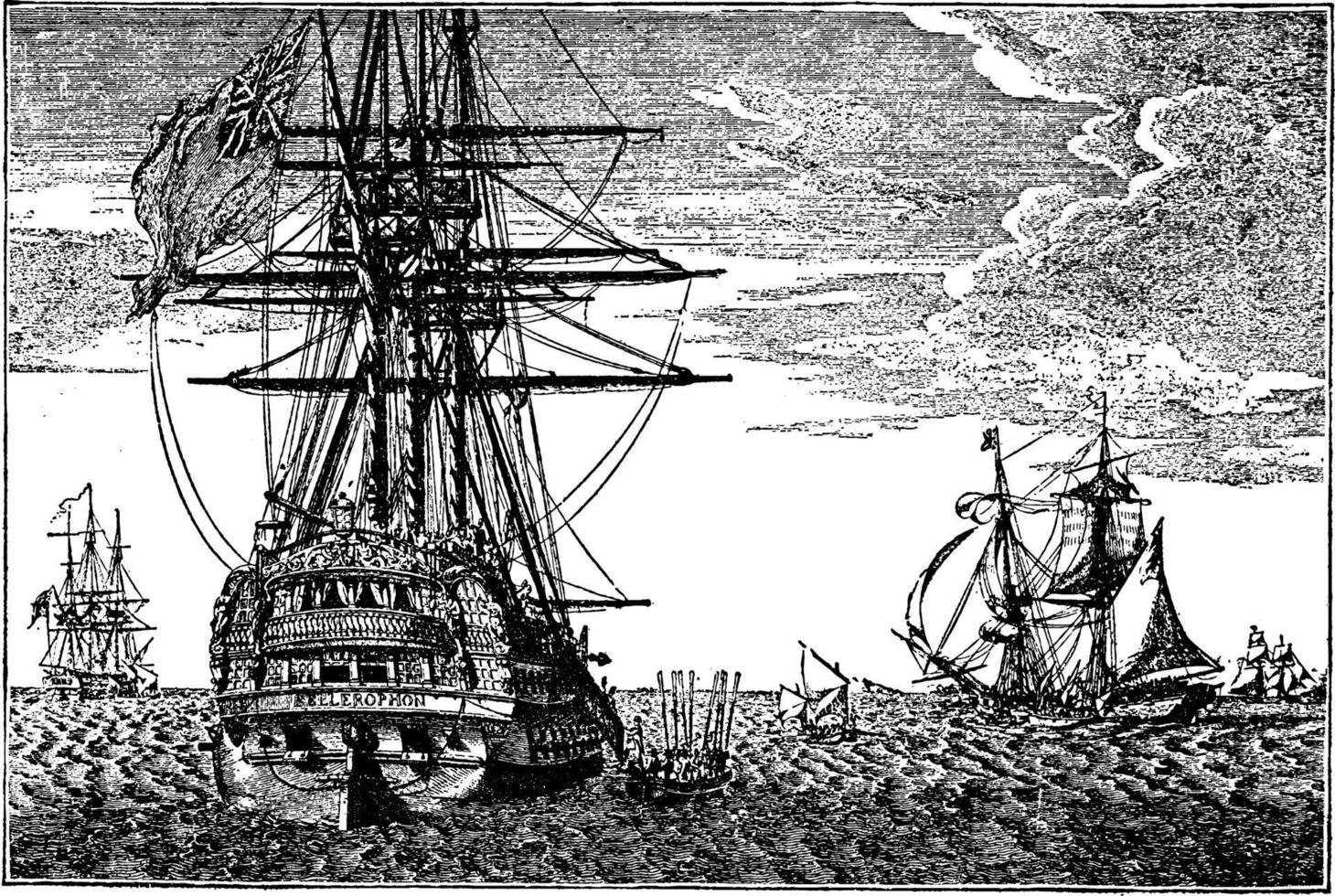 Napoleon Embarking on the Bellerophon, vintage illustration. vector