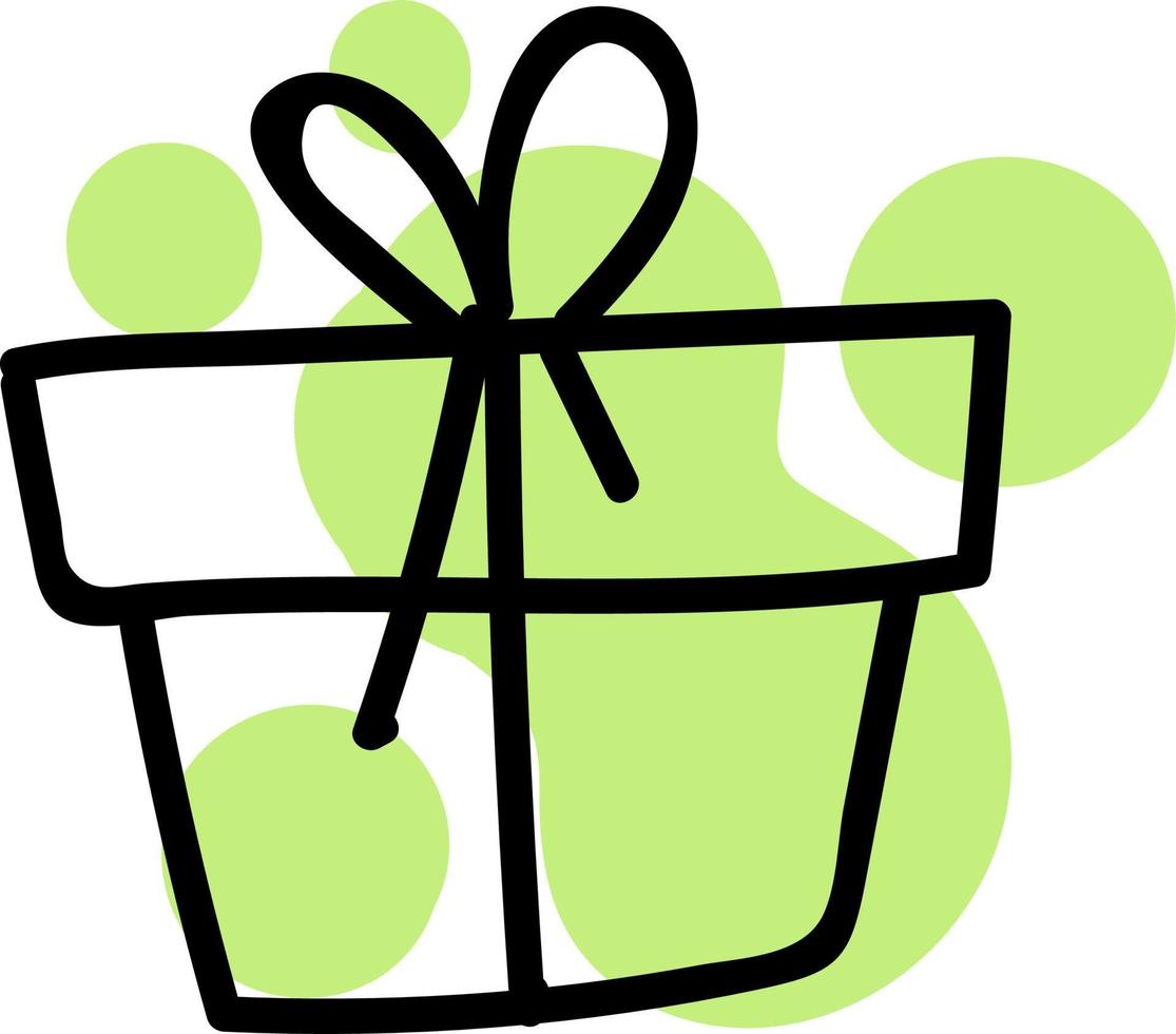 Green giftbox with thin bow, illustration, vector on white background.