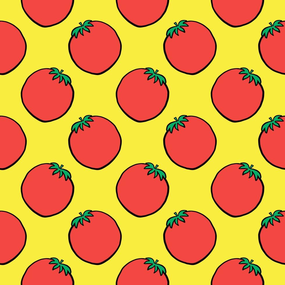 Delicious tomato, seamless pattern on yellow background. vector