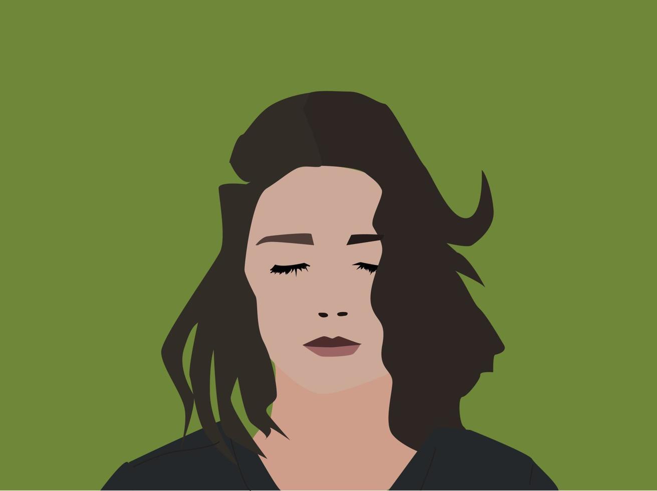 mujer sobre fondo verde, ilustración, vector sobre fondo blanco.