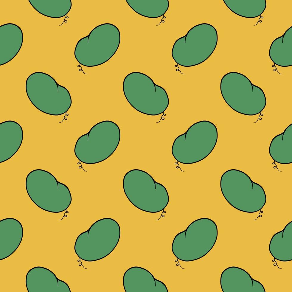 Green bean, seamless pattern on yellow background. vector
