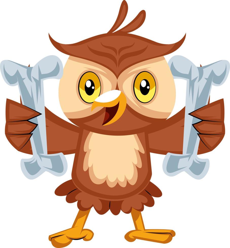 Owl holding bones, illustration, vector on white background.