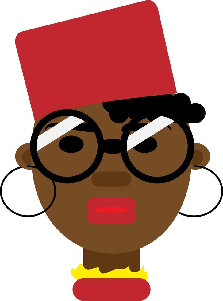 Girl with round black glasses, illustration, vector on a white background.
