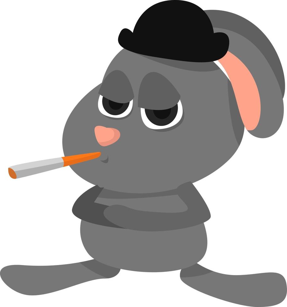 Bunny with cigarette, illustration, vector on white background