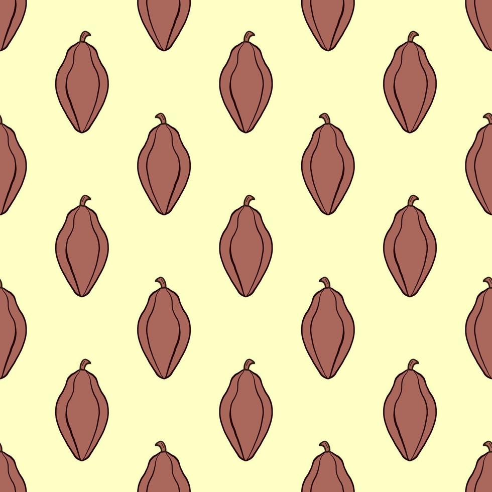 Cacao bean, seamless pattern on light yellow background. vector