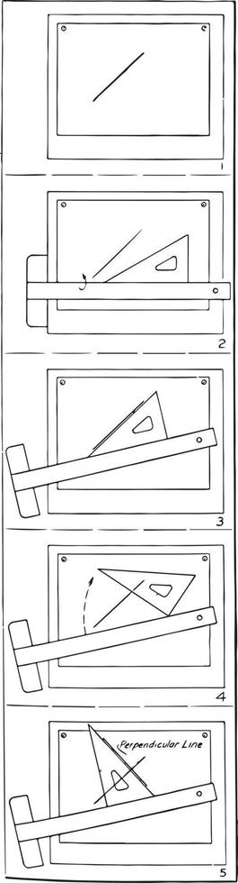 Drawing Perpendicular Lines Exercise, arm of the angle,  vintage engraving. vector