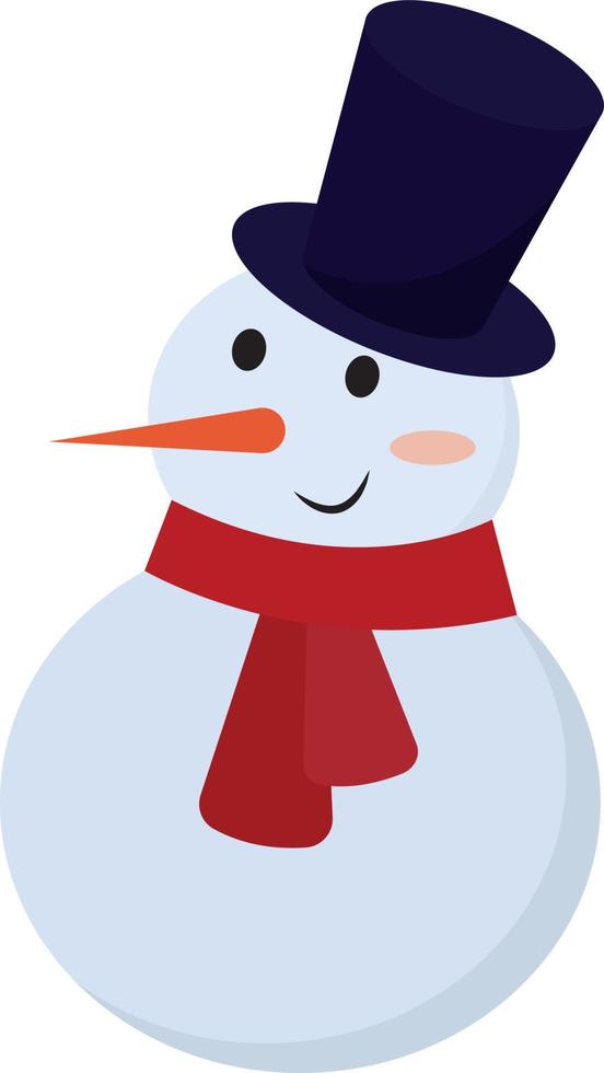 Snowman with hat, illustration, vector on white background.