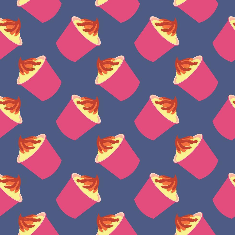 Ice cream in a plastic container,seamless pattern on deep purple background. vector