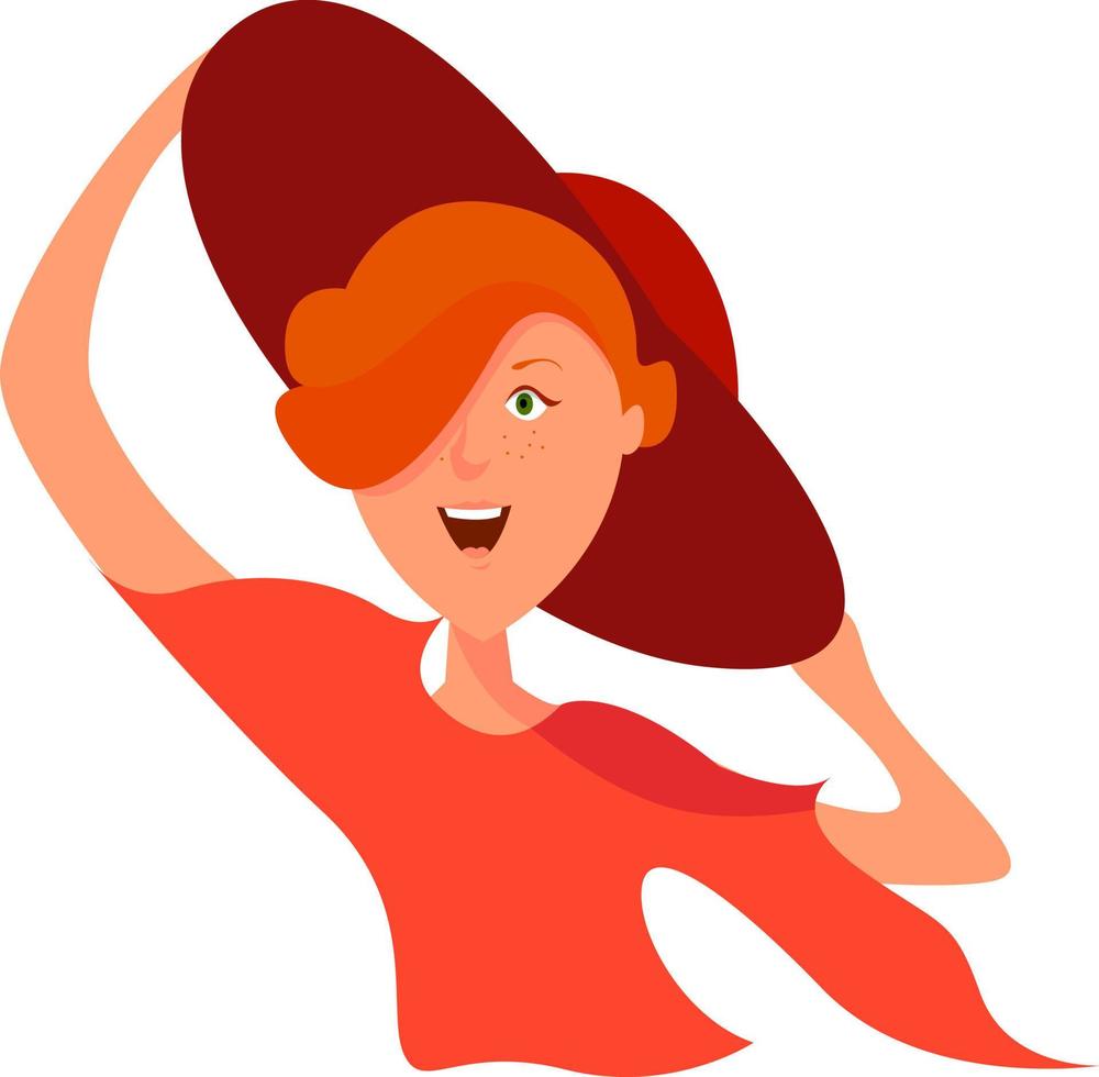 Girl with red hat, illustration, vector on white background.