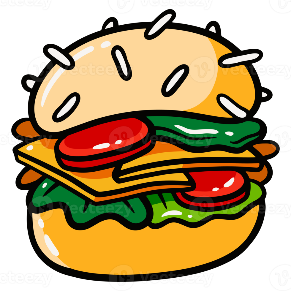 hamburguesa para un sabroso diseño temático de comida rápida. diseño de ilustración dibujado a mano png