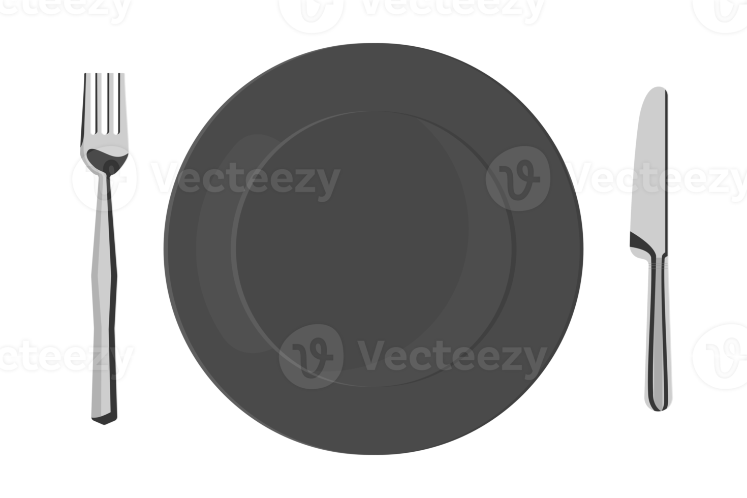 tom svart tallrik med gaffel och kniv i platt design png