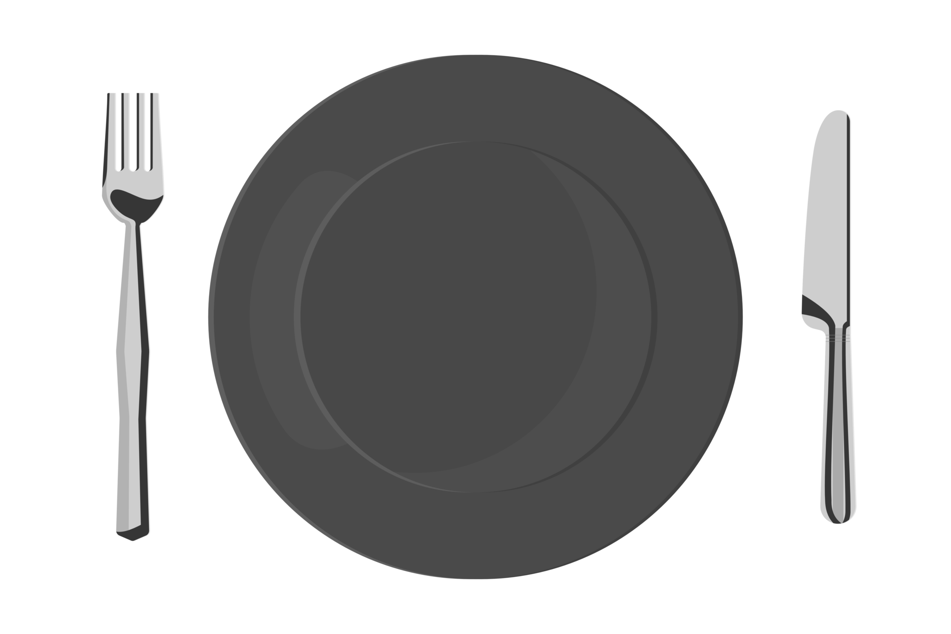 Empty black plate with fork and knife in flat design 13473007 png