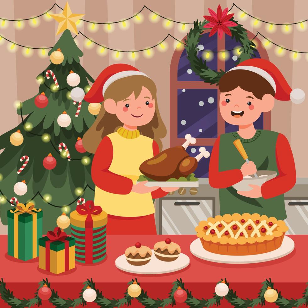 Cooking for Christmas Night Dinner vector