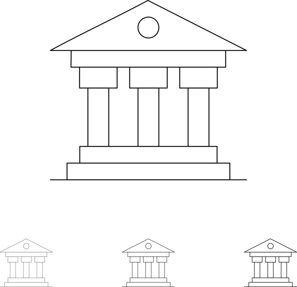 banco institución dinero irlanda negrita y delgada línea negra conjunto de iconos vector