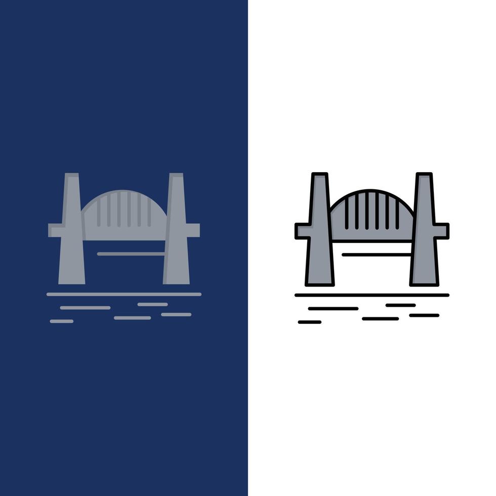 Australia Bridge City sets Harbor Sydney  Icons Flat and Line Filled Icon Set Vector Blue Background