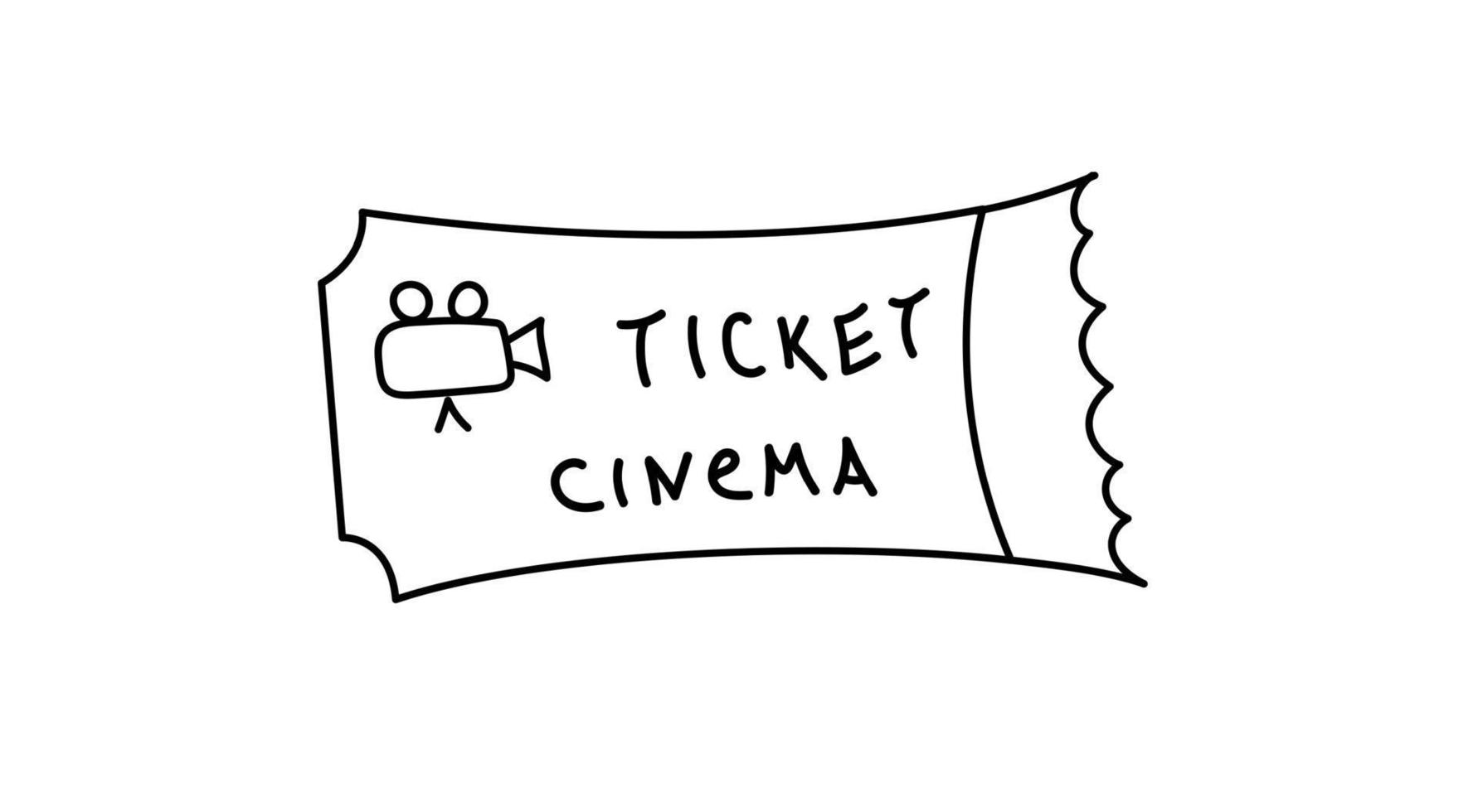 Cute doodle cinema ticket in cartoon style. Admit one ticket for entertainment. Hand drawn vector illustration