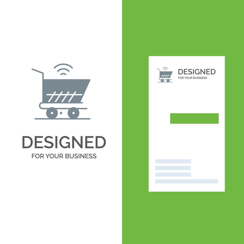 Trolley Cart Wifi Shopping Grey Logo Design and Business Card Template vector