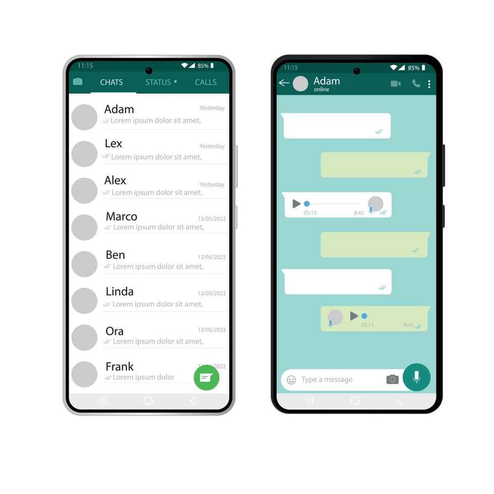 Whatsapp interface template on mobile phone vector