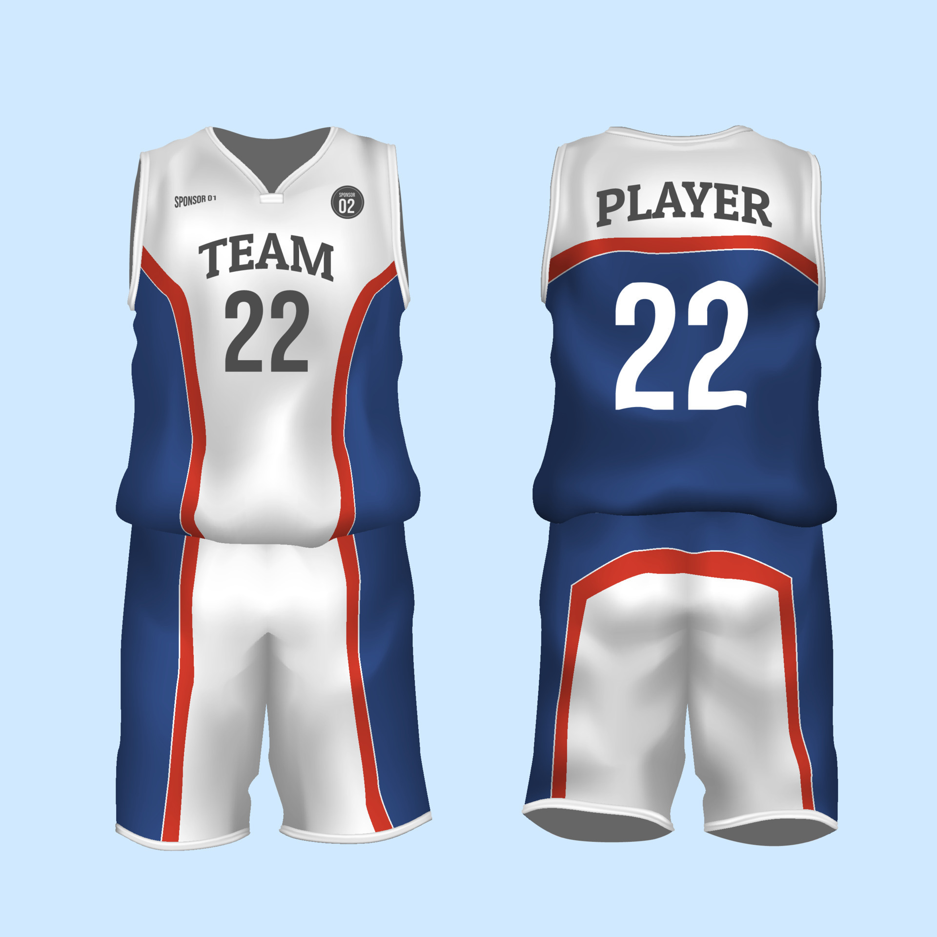 Basketball uniform jerseys front and back mock ups