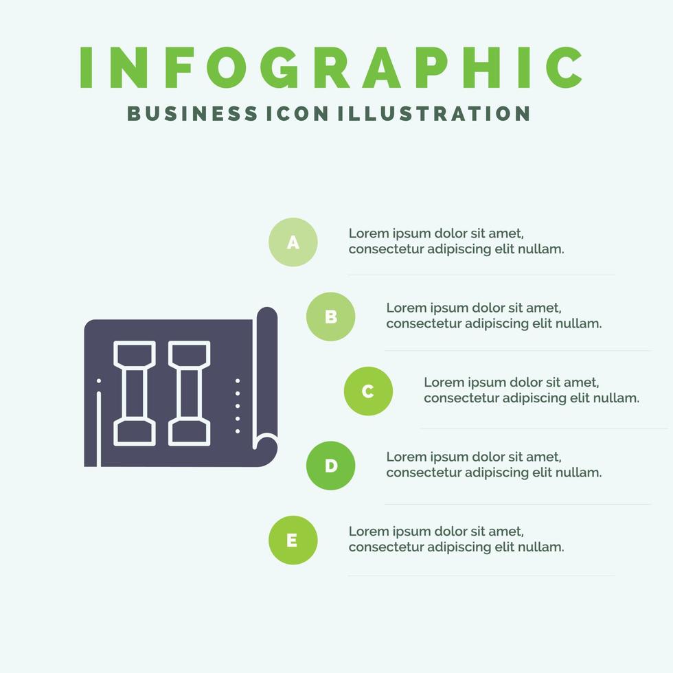 equipo fitness inventario deportes sólido icono infografía 5 pasos presentación antecedentes vector