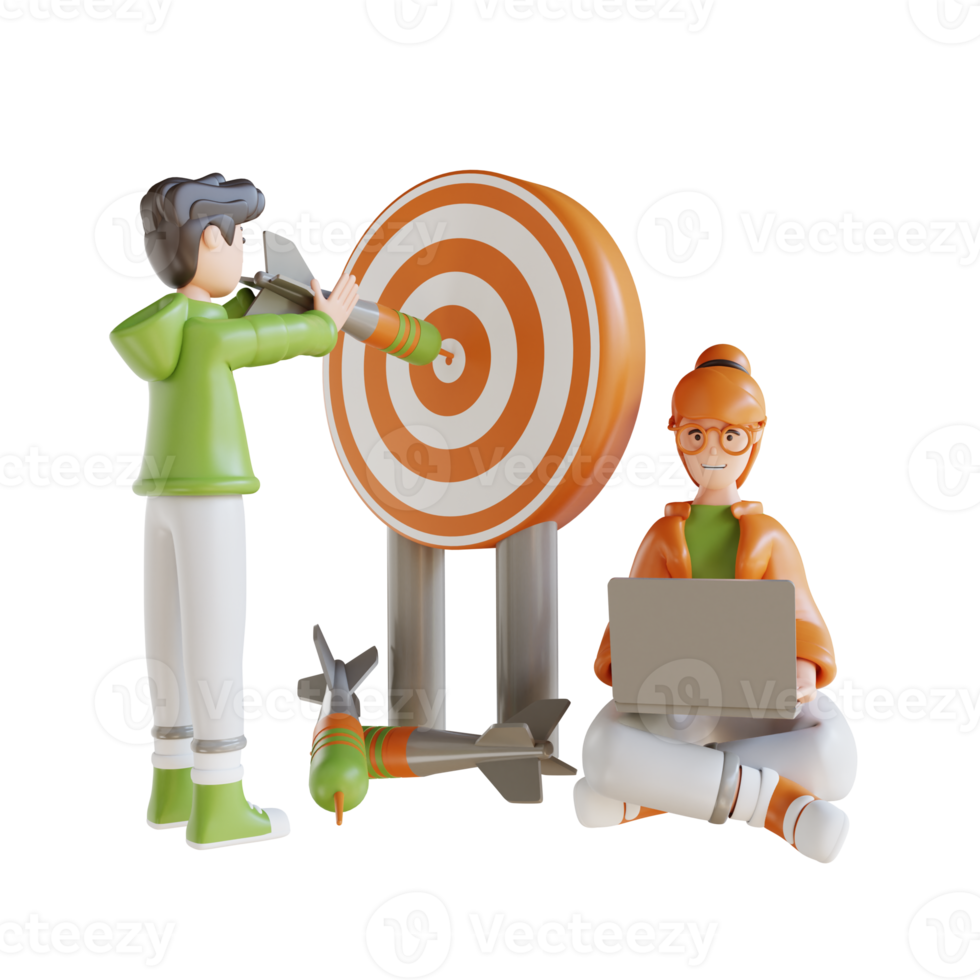 3D illustration business man and women with target png