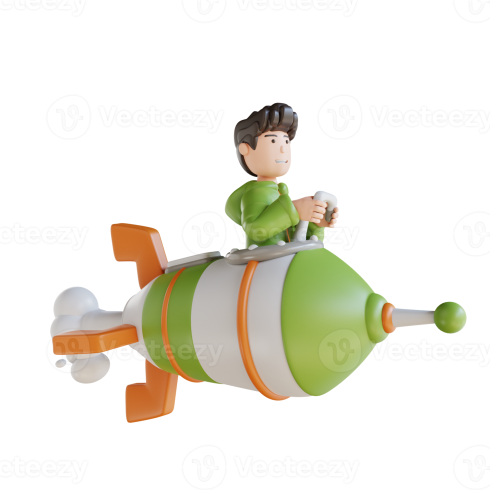 3D illustration business man and woman with rocket png