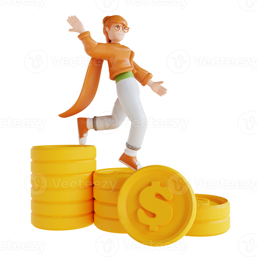 3D illustration woman showing money chart going down png