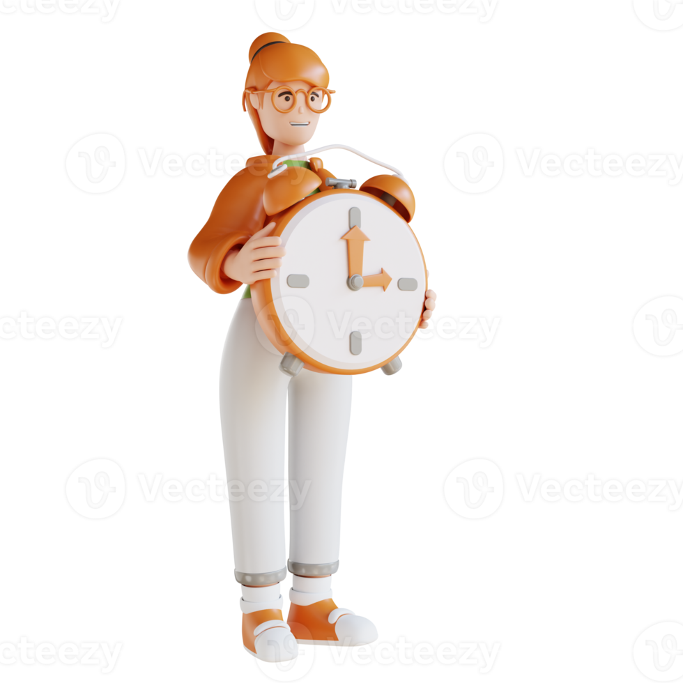 3D illustration women holding clock png