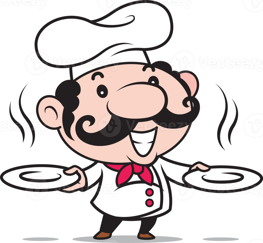 dessin animé mignon chef tenant illustration de plaques png