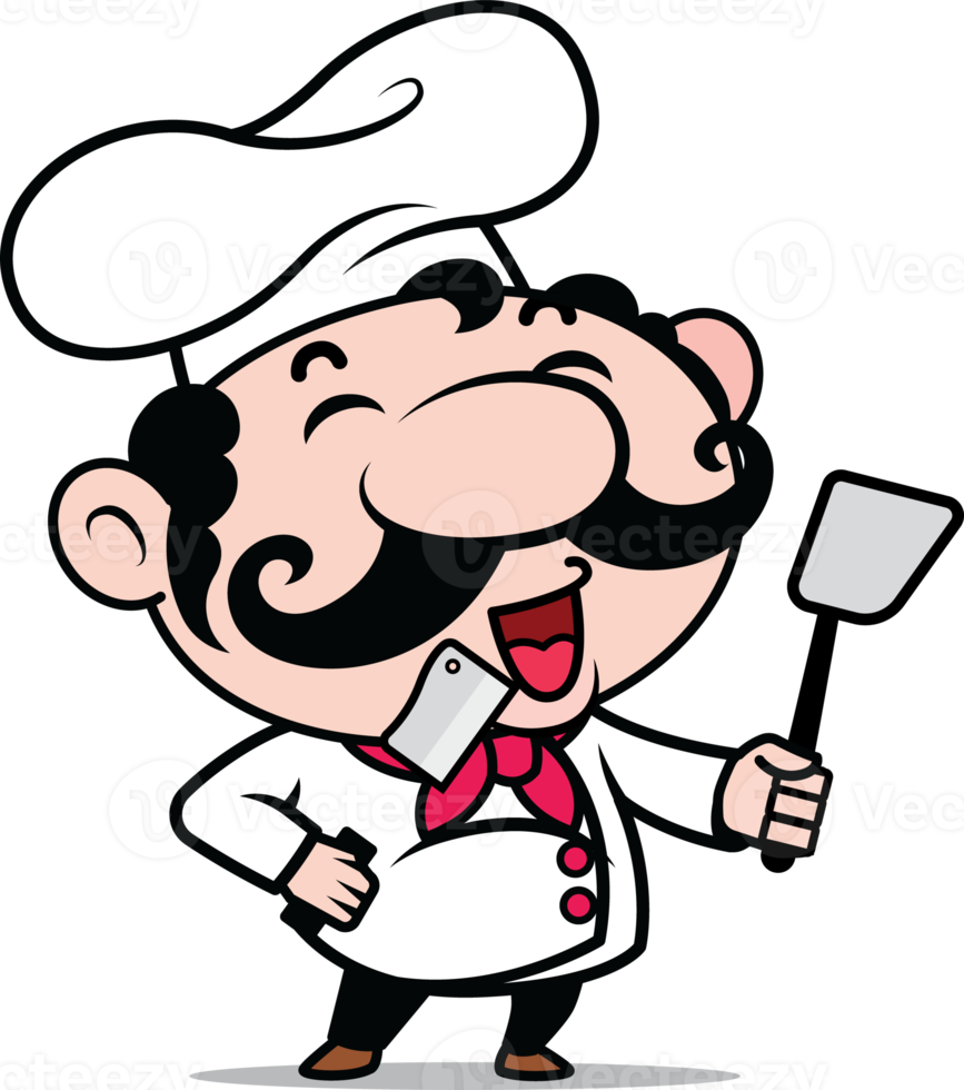 Cartoon chef holding spatula kitchen ware illustration png