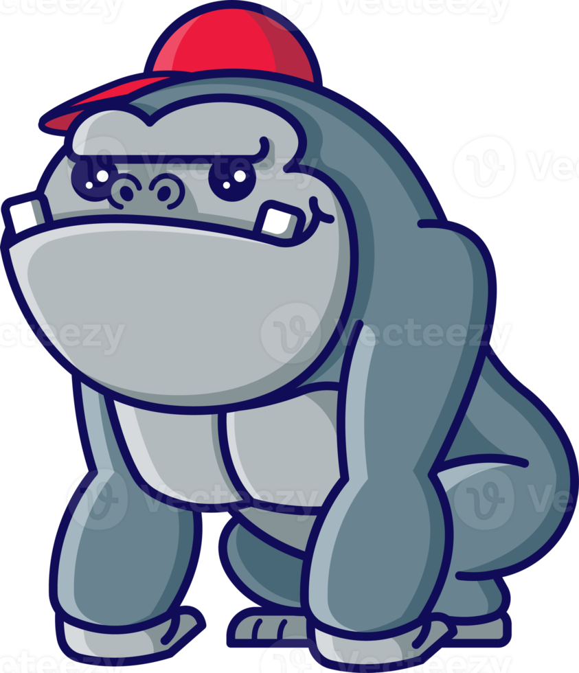Cartoon cute king kong gorilla wearing red cap png