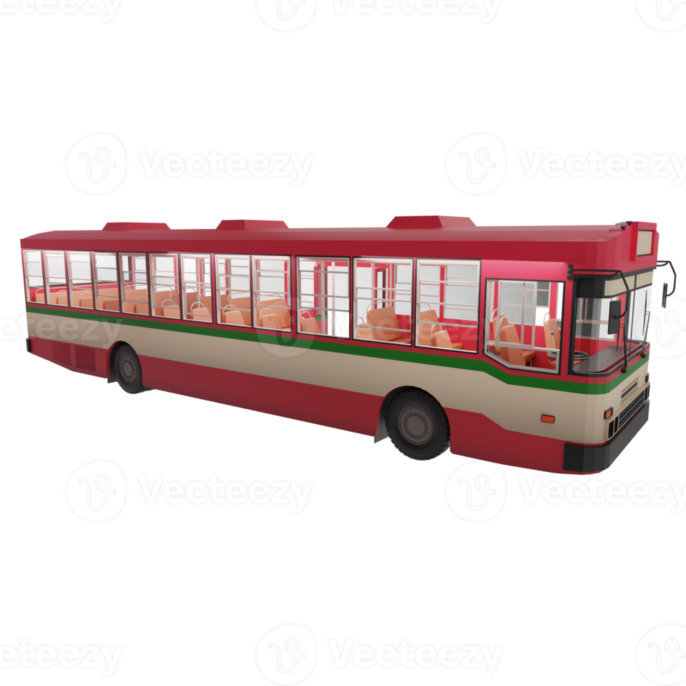 3D render thailand city bus red green white color. right side and focus on front to rear composition view. opposite the door side png illustration