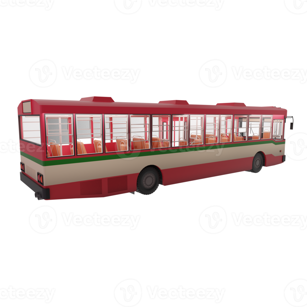 3D render thailand city bus red green white color. right side and focus on rear to front composition view. opposite the door side png illustration