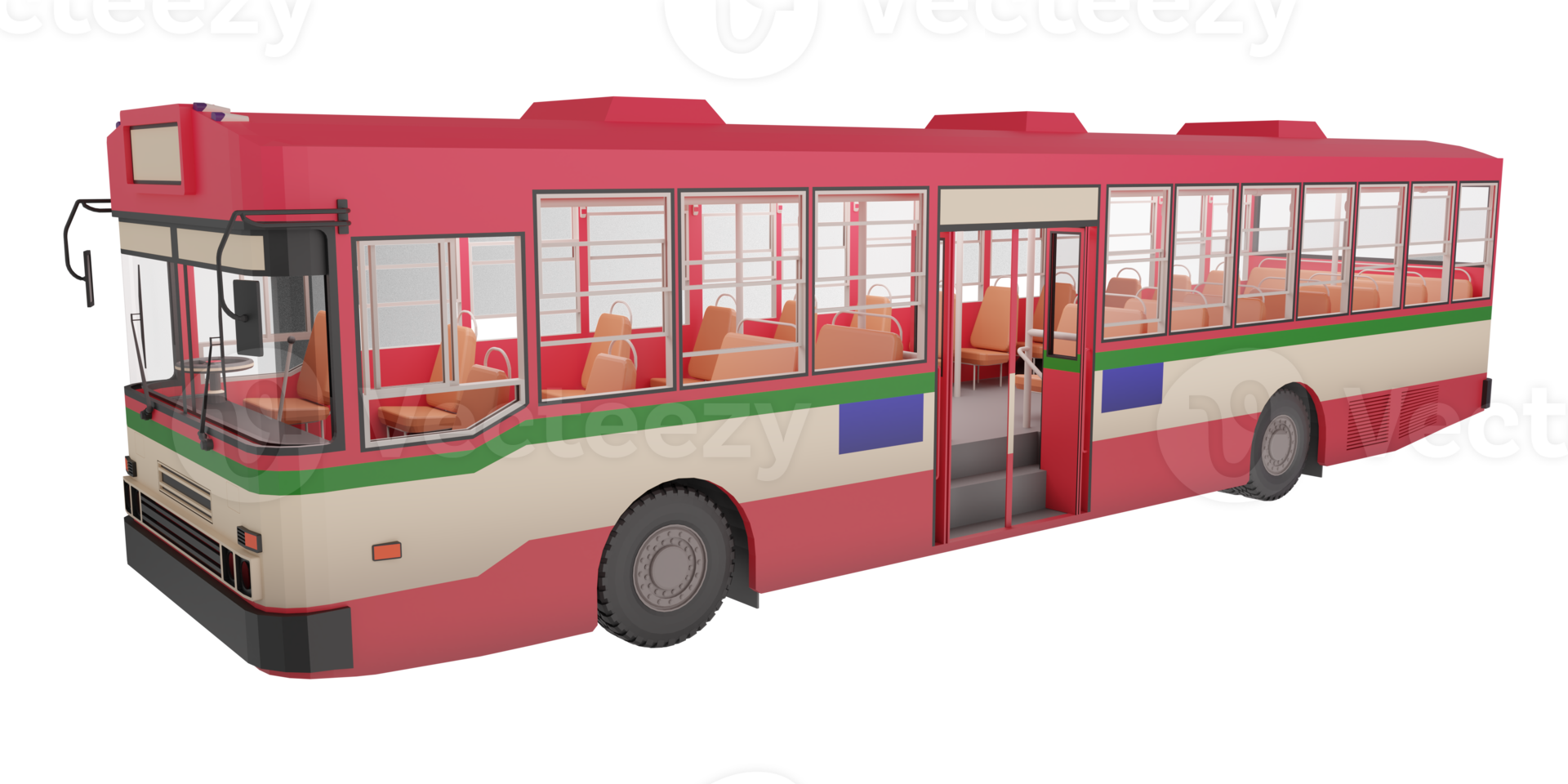 3D render thailand city bus red green white color open the door wait passenger png illustration