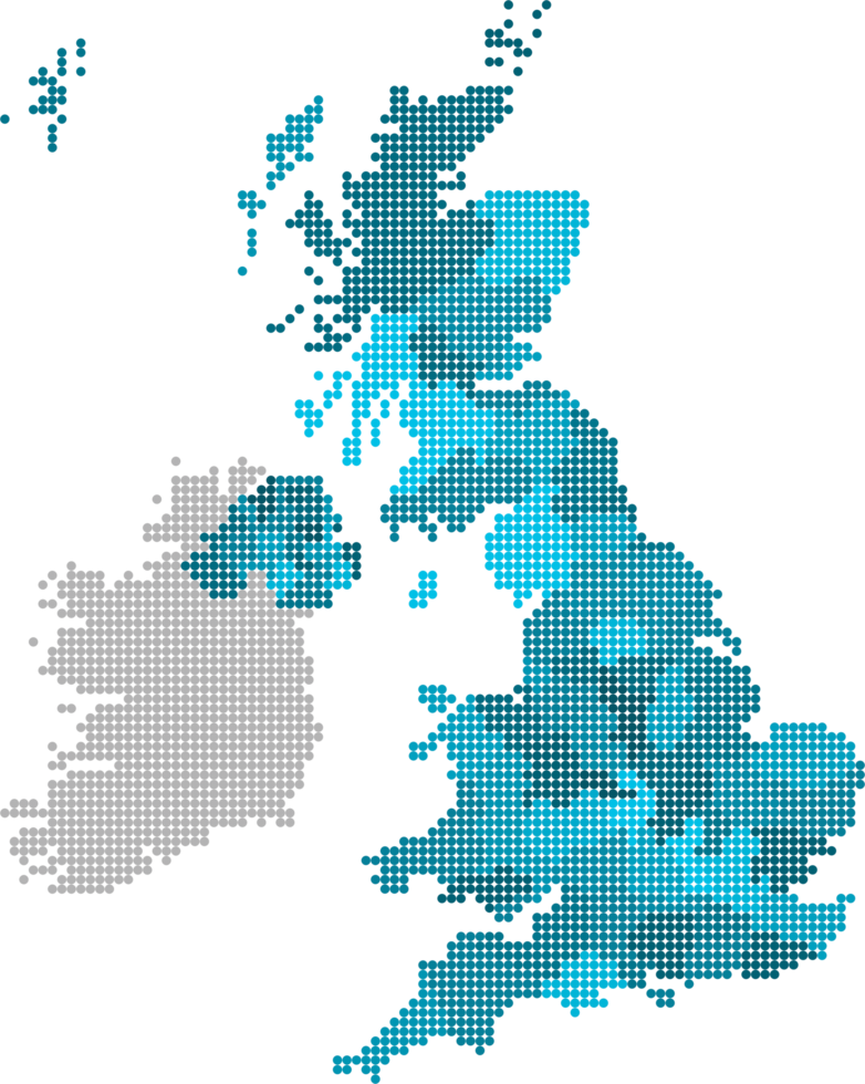 Blue circle United Kingdom map on white background. Vector illustration. png