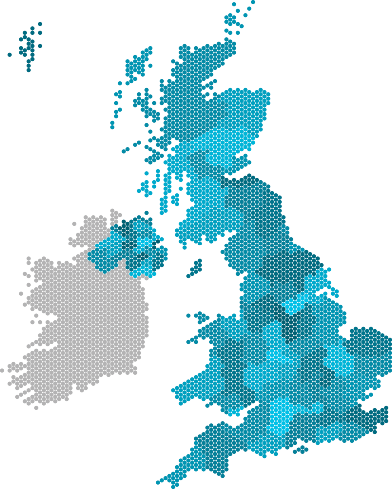 Blue circle United Kingdom map on white background. Vector illustration. png